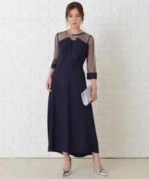 Lace Ladies | ドット柄7分袖レースリボンベルトフォーマルワンピースドレス(ドレス)