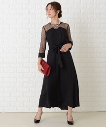 ANDRESD 黒ドレス ドット柄 シフォン袖 Andy/アンディ】シフォン カットアウト ドット柄 ホルターネック