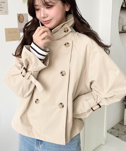 moment+(モーメントプラス)の「【累計販売枚数1万枚突破!】コットンライクツイルキャンディスリーブショートトレンチ(トレンチコート・レディース・グレイッシュベージュ/ブラウン/ライトカーキ/ブラック/ベージュ/アイボリー/カーキ/ネイビー・M/L/S)」の9枚目の写真