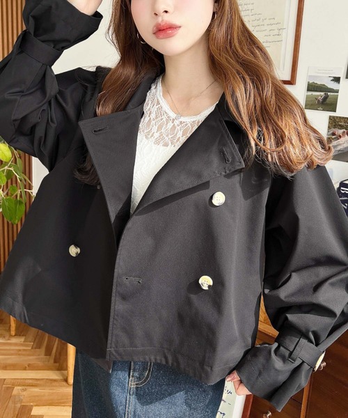 moment+(モーメントプラス)の「【累計販売枚数1万枚突破!】コットンライクツイルキャンディスリーブショートトレンチ(トレンチコート・レディース・グレイッシュベージュ/ブラウン/ライトカーキ/ブラック/ベージュ/アイボリー/カーキ/ネイビー・M/L/S)」の18枚目の写真