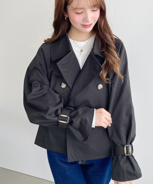 moment+(モーメントプラス)の「【累計販売枚数1万枚突破!】コットンライクツイルキャンディスリーブショートトレンチ(トレンチコート・レディース・グレイッシュベージュ/ブラウン/ライトカーキ/ブラック/ベージュ/アイボリー/カーキ/ネイビー・M/L/S)」の20枚目の写真