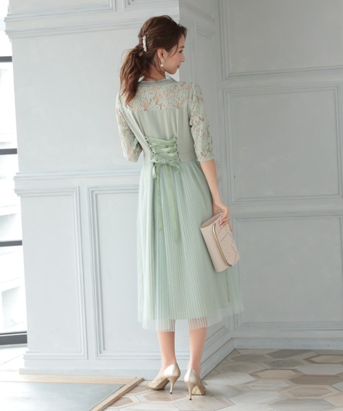 あきなっちぃ様　Dress Labドレスラボ　スタンドカラー　プリーツ　ドレス DRESS LAB ドレス 「結婚式/オケージョンドレス」レース