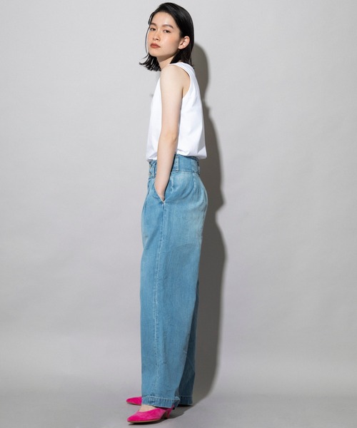 Munich（ミューニック）の「7.5oz ドライブリーチデニム　タックワイドパンツ（デニムパンツ・レディース・インディゴブルー・S/M/XS）」の3枚目の写真