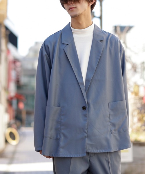 Beno（ビーノ）の「ソフトポリツイル ワイドフレア ルーズシルエット テーラードジャケット（テーラードジャケット・メンズ・ブラック/グレイッシュベージュ/グレイッシュブルー・M/L）」の3枚目の写真