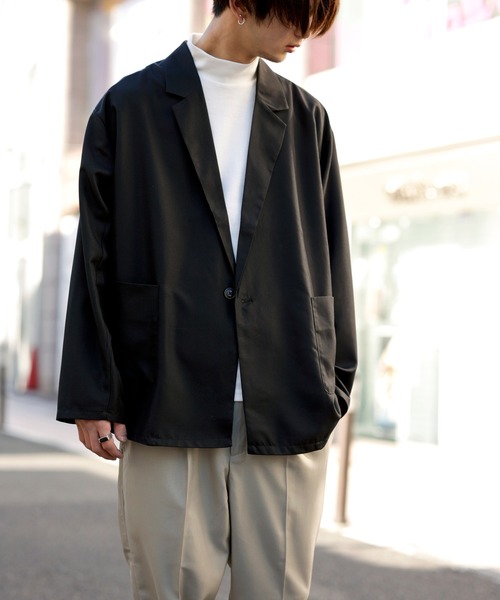 Beno（ビーノ）の「ソフトポリツイル ワイドフレア ルーズシルエット テーラードジャケット（テーラードジャケット・メンズ・ブラック/グレイッシュベージュ/グレイッシュブルー・M/L）」の12枚目の写真