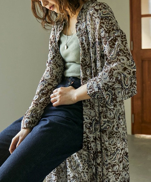 Fashion Letter（ファッションレター）の「ペイズリー柄バンドカラーシアーシャツワンピ  21SS（シャツワンピース・レディース・アイボリー/ブラウン/ブラック・M）」の2枚目の写真