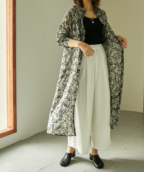 ペイズリー柄バンドカラーシアーシャツワンピ 21SS（シャツ
