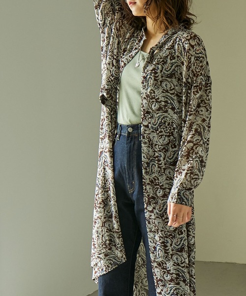 Fashion Letter（ファッションレター）の「ペイズリー柄バンドカラーシアーシャツワンピ  21SS（シャツワンピース・レディース・アイボリー/ブラウン/ブラック・M）」の14枚目の写真