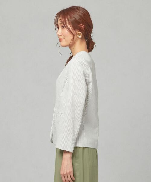 closet story(クローゼットストーリー)の「<closet story>□シアサッカー カラーレス ジャケット -手洗い可能-(ノーカラージャケット・レディース・ライトグレー/ネイビー/オフホワイト・S/M)」の5枚目の写真