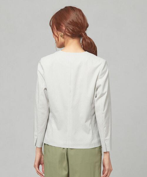 closet story(クローゼットストーリー)の「<closet story>□シアサッカー カラーレス ジャケット -手洗い可能-(ノーカラージャケット・レディース・ライトグレー/ネイビー/オフホワイト・S/M)」の6枚目の写真