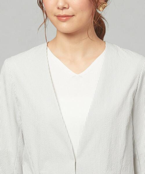 closet story(クローゼットストーリー)の「<closet story>□シアサッカー カラーレス ジャケット -手洗い可能-(ノーカラージャケット・レディース・ライトグレー/ネイビー/オフホワイト・S/M)」の7枚目の写真