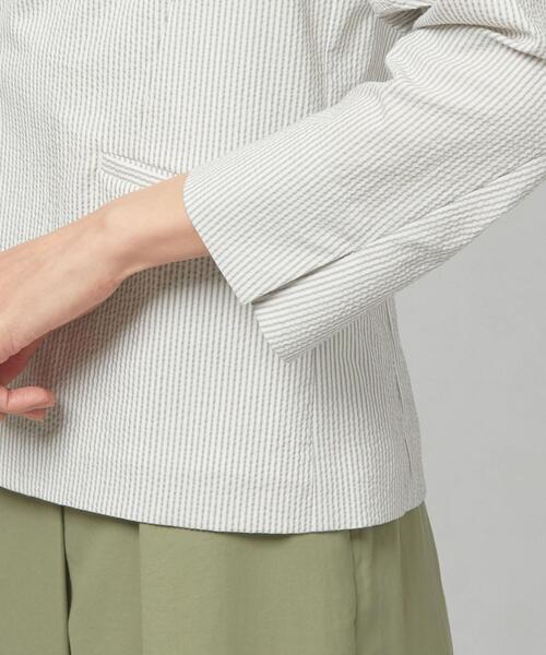 closet story(クローゼットストーリー)の「<closet story>□シアサッカー カラーレス ジャケット -手洗い可能-(ノーカラージャケット・レディース・ライトグレー/ネイビー/オフホワイト・S/M)」の8枚目の写真