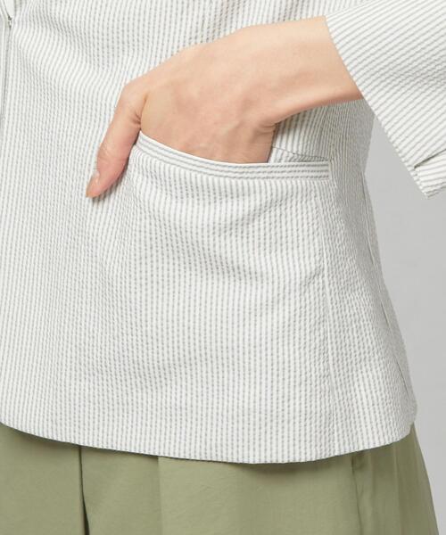 closet story(クローゼットストーリー)の「<closet story>□シアサッカー カラーレス ジャケット -手洗い可能-(ノーカラージャケット・レディース・ライトグレー/ネイビー/オフホワイト・S/M)」の9枚目の写真