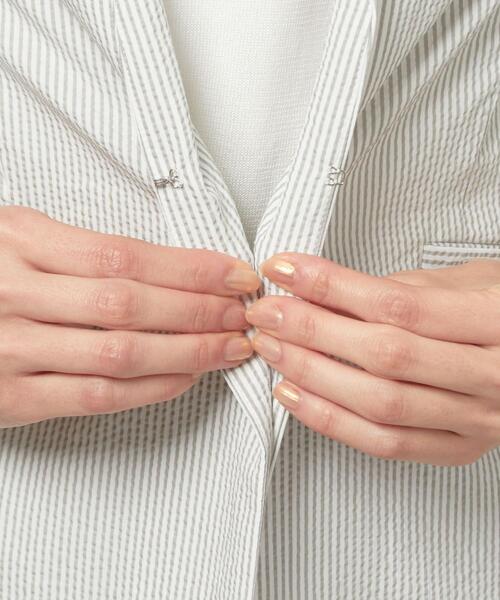 closet story(クローゼットストーリー)の「<closet story>□シアサッカー カラーレス ジャケット -手洗い可能-(ノーカラージャケット・レディース・ライトグレー/ネイビー/オフホワイト・S/M)」の12枚目の写真