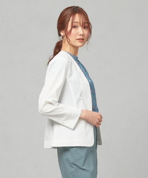 closet story(クローゼットストーリー)の「<closet story>□シアサッカー カラーレス ジャケット -手洗い可能-(ノーカラージャケット・レディース・ライトグレー/ネイビー/オフホワイト・S/M)」の17枚目の写真