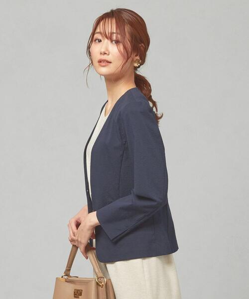 closet story(クローゼットストーリー)の「<closet story>□シアサッカー カラーレス ジャケット -手洗い可能-(ノーカラージャケット・レディース・ライトグレー/ネイビー/オフホワイト・S/M)」の21枚目の写真