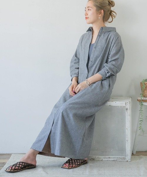 ITEMS URBANRESEARCH（アイテムズ アーバンリサーチ）の「アサコンシャツワンピース（シャツワンピース・レディース・ベージュ/ブラウン/ネイビー・FREE）」の3枚目の写真