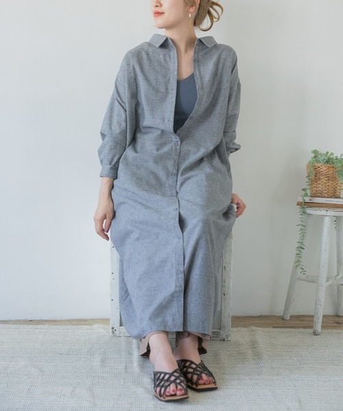 ITEMS URBANRESEARCH（アイテムズ アーバンリサーチ）の「アサコンシャツワンピース（シャツワンピース・レディース・ベージュ/ブラウン/ネイビー・FREE）」の9枚目の写真