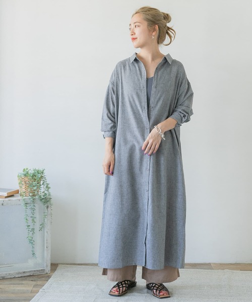 ITEMS URBANRESEARCH（アイテムズ アーバンリサーチ）の「アサコンシャツワンピース（シャツワンピース・レディース・ベージュ/ブラウン/ネイビー・FREE）」の6枚目の写真