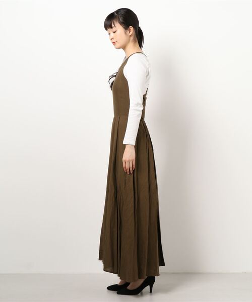 CREDONA（クレドナ）の「バッククロスリネンOP（ワンピース・レディース・カーキ/ホワイト系その他・FREE）」の3枚目の写真