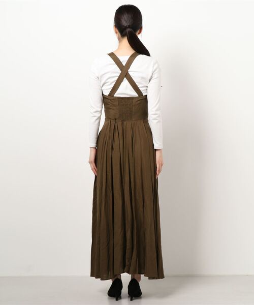 CREDONA（クレドナ）の「バッククロスリネンOP（ワンピース・レディース・カーキ/ホワイト系その他・FREE）」の4枚目の写真