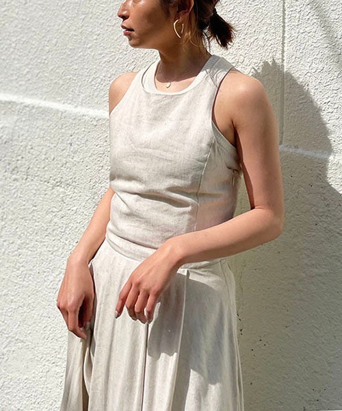CREDONA（クレドナ）の「バッククロスリネンOP（ワンピース・レディース・カーキ/ホワイト系その他・FREE）」の12枚目の写真