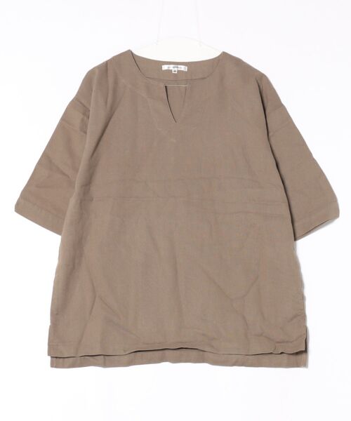 STYLEBLOCK(スタイルブロック)の「麻混キーネックプルオーバーシャツ(シャツ/ブラウス・メンズ・ブラック/サンドベージュ/ブラウン系その他/ブルー系その他・M/L)」の1枚目の写真