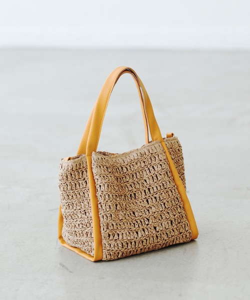 LEPSIM（レプシィム）の「ペーパーソフトミニＢＡＧ　948702（かごバッグ・レディース・ダークブラウン/ベージュ/オフホワイト/イエロー/グレー・ONE SIZE）」の5枚目の写真