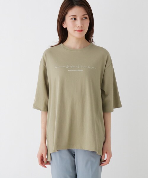 SHOO・LA・RUE（シューラルー）の「◆ロゴTシャツ（Tシャツ/カットソー・レディース・チャコールグレー/オフホワイト/カーキ・02/03/04）」の4枚目の写真