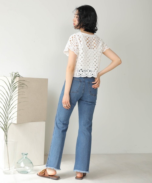 Bab（バブ）の「【WEB限定】モチーフレース半袖カーディガン（カーディガン/ボレロ・レディース・ベージュ/オフホワイト・38）」の5枚目の写真