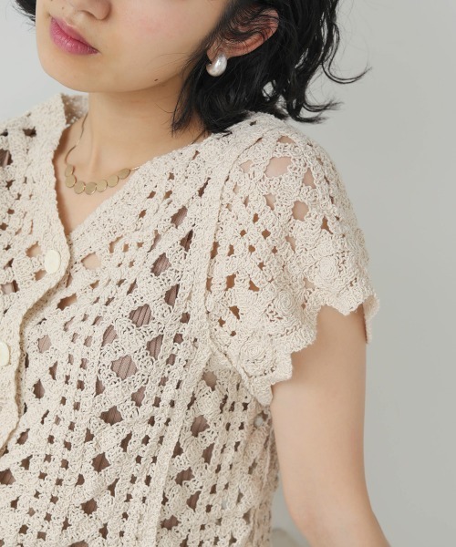 Bab（バブ）の「【WEB限定】モチーフレース半袖カーディガン（カーディガン/ボレロ・レディース・ベージュ/オフホワイト・38）」の10枚目の写真