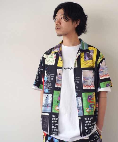 Mark Gonzales（マーク・ゴンザレス）の「【 Mark Gonzales / マークゴンザレス 】 OPEN COLLAR SHIRTS / 総柄 シャツ（シャツ/ブラウス・メンズ・ホワイト/ブラック・M/L/XL）」の3枚目の写真