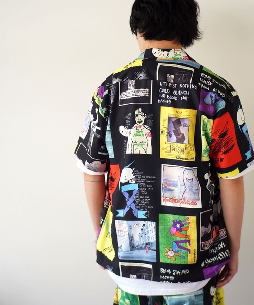 Mark Gonzales（マーク・ゴンザレス）の「【 Mark Gonzales / マークゴンザレス 】 OPEN COLLAR SHIRTS / 総柄 シャツ（シャツ/ブラウス・メンズ・ホワイト/ブラック・M/L/XL）」の4枚目の写真