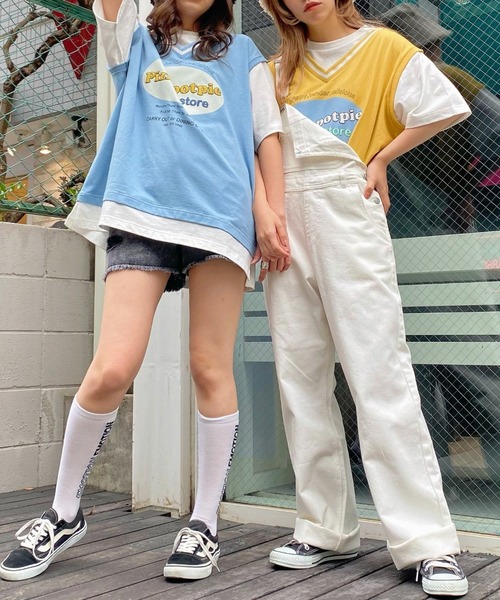 WEGO（ウィゴー）の「WEGO/pizzapotpieレイヤードＴシャツ（Tシャツ/カットソー・レディース・サックスブルー/イエロー・FREE）」の3枚目の写真