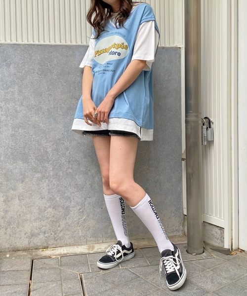 WEGO（ウィゴー）の「WEGO/pizzapotpieレイヤードＴシャツ（Tシャツ/カットソー・レディース・サックスブルー/イエロー・FREE）」の5枚目の写真