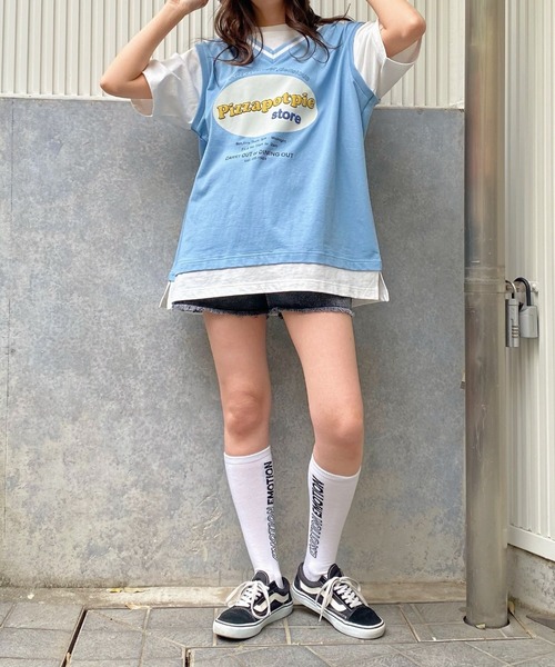 WEGO（ウィゴー）の「WEGO/pizzapotpieレイヤードＴシャツ（Tシャツ/カットソー・レディース・サックスブルー/イエロー・FREE）」の6枚目の写真