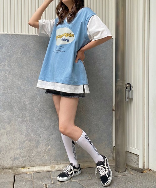 WEGO（ウィゴー）の「WEGO/pizzapotpieレイヤードＴシャツ（Tシャツ/カットソー・レディース・サックスブルー/イエロー・FREE）」の7枚目の写真