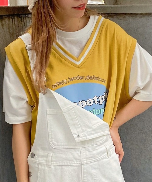 WEGO（ウィゴー）の「WEGO/pizzapotpieレイヤードＴシャツ（Tシャツ/カットソー・レディース・サックスブルー/イエロー・FREE）」の10枚目の写真