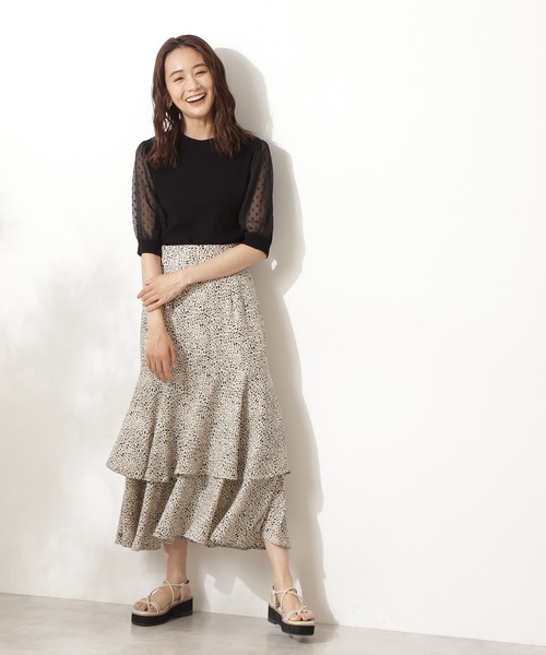 N.（N. Natural Beauty Basic）（エヌエヌナチュラルビューティーベーシック）の「ティアードスカート（スカート・レディース・グレー系その他/ホワイト系その他・MEDIUM）」の4枚目の写真