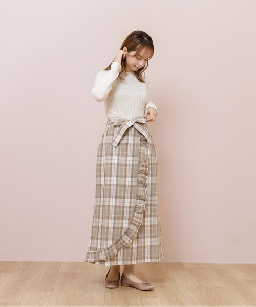 flower（フラワー）の「ムードチェックスカート（スカート・レディース・ベージュ/ブラウン・FREE）」の12枚目の写真