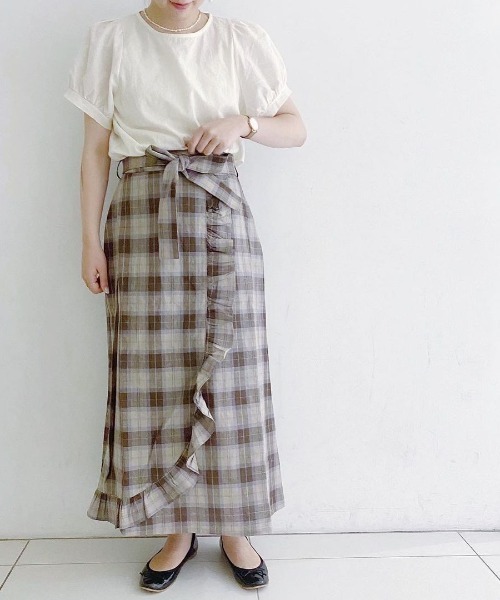 flower（フラワー）の「ムードチェックスカート（スカート・レディース・ベージュ/ブラウン・FREE）」の21枚目の写真