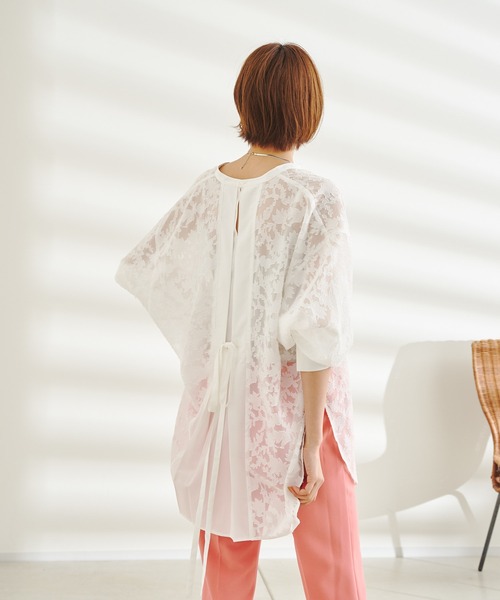 DouDou(ドゥドゥ)の「【WEB限定】ジャガードバックリボンドルマンブラウス(シャツ/ブラウス・レディース・ブラック/オフホワイト/アイボリー・FREE)」の17枚目の写真