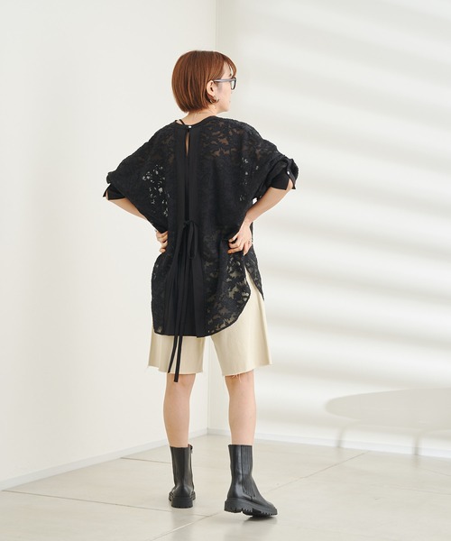 DouDou(ドゥドゥ)の「【WEB限定】ジャガードバックリボンドルマンブラウス(シャツ/ブラウス・レディース・ブラック/オフホワイト/アイボリー・FREE)」の16枚目の写真