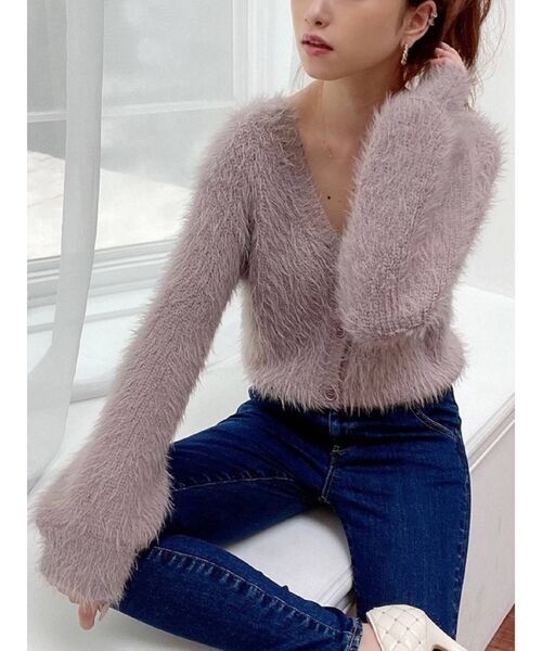 RESEXXY（リゼクシー）の「シャギーニットカーディガン（カーディガン/ボレロ・レディース・ホワイト/ブラック/ラベンダー/ベージュ・FREE）」の4枚目の写真