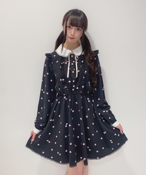 Honey Cinnamon(ハニーシナモン)の「ハートドットフリルワンピース(ワンピース・レディース・アイボリー/ブラック・FREE)」の11枚目の写真