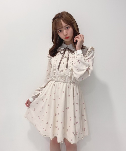 Honey Cinnamon(ハニーシナモン)の「ハートドットフリルワンピース(ワンピース・レディース・アイボリー/ブラック・FREE)」の7枚目の写真