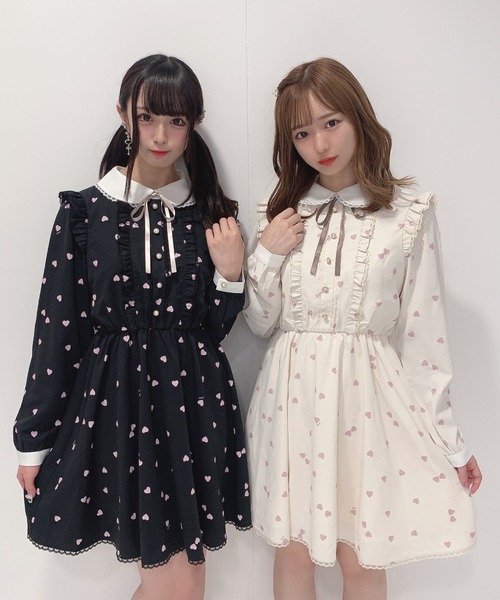 Honey Cinnamon(ハニーシナモン)の「ハートドットフリルワンピース(ワンピース・レディース・アイボリー/ブラック・FREE)」の8枚目の写真