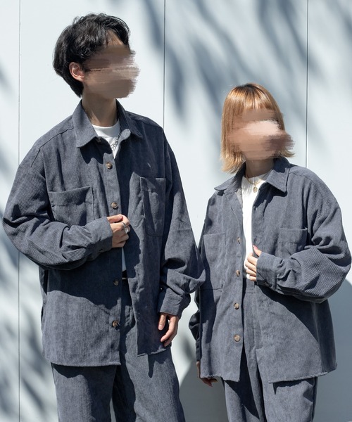 PairPair（ペアペア）の「コーデュロイオーバーシャツ/セットアップ対応(ユニセックス)（シャツ/ブラウス・レディース・ブラウン/アイボリー/グレイッシュブルー・MEDIUM/LARGE）」の3枚目の写真