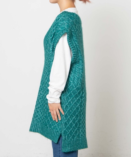 DuKKah(デュカ)の「Dukkah/VネックケーブルBIGベスト(ベスト・レディース・ブラック/グリーン・X-SMALL)」の9枚目の写真