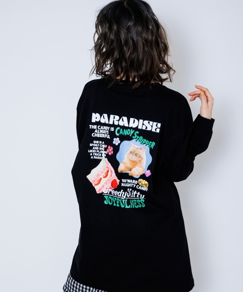 Candy Stripper（キャンディストリッパー）の「GREEDY KITTY L/S Tシャツ（Tシャツ/カットソー・レディース・ブラック/オフホワイト/ラベンダー・2）」の2枚目の写真